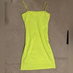 neon, yellow, bodycon mini dress
